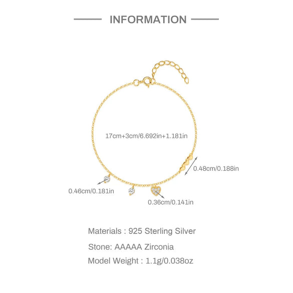 925 Sterling Silver Cable Chain Multi Charms Bracelet Bracelets IG Style Simple Style