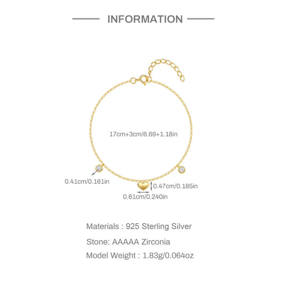 925 Sterling Silver Cable Chain Multi Charms Bracelet Bracelets Simple Style