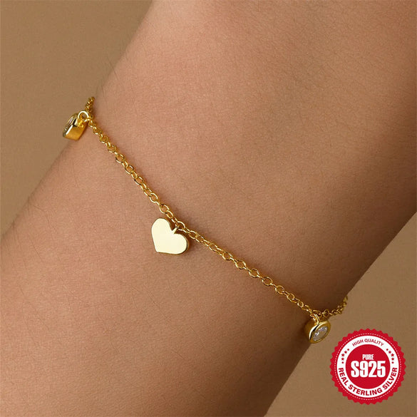 925 Sterling Silver Cable Chain Multi Charms Bracelet Bracelets Simple Style