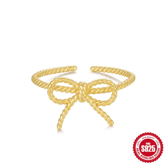 925 Sterling Silver Geometric Flower Bow Knot Open Rings 925 Sterling Silver Rings