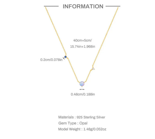 925 Sterling Silver Opal Zircon Cable Chain Plating Geometric Necklace