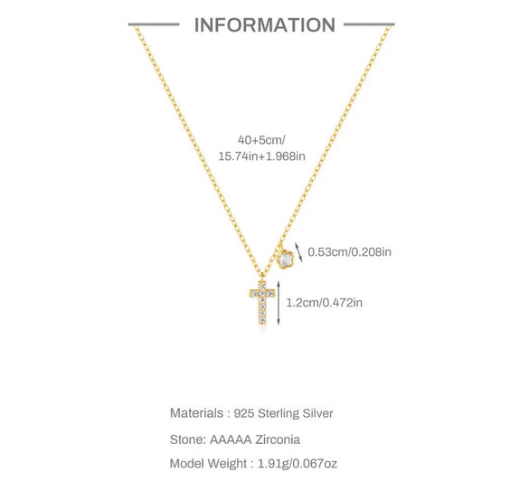 925 Sterling Silver Zircon Cable Chain Plating Cross Flower Multi Charms Necklace