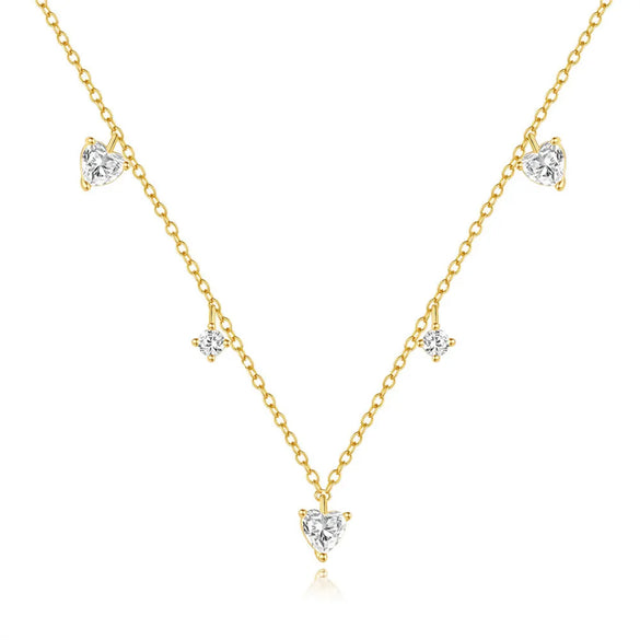 925 Sterling Silver Zircon Cable Chain Plating Heart Shape Multi Charms Necklace