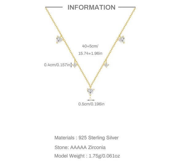 925 Sterling Silver Zircon Cable Chain Plating Heart Shape Multi Charms Necklace