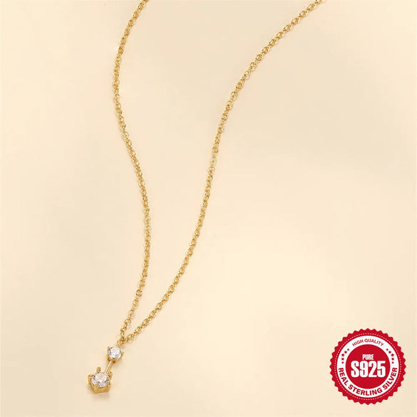 925 Sterling Silver Zircon Cable Chain Plating Inlay Geometric Pendant Necklace