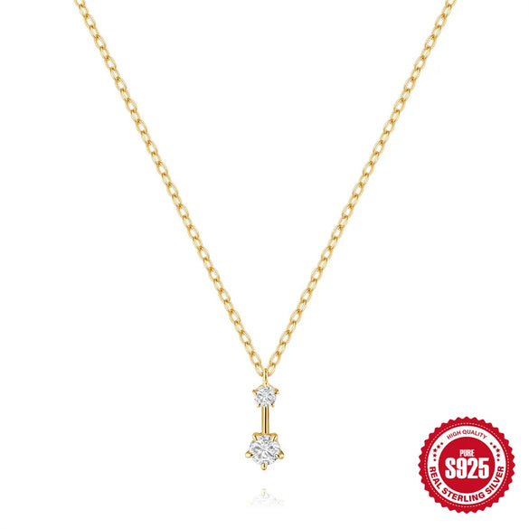 925 Sterling Silver Zircon Cable Chain Plating Inlay Geometric Pendant Necklace