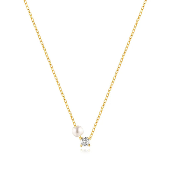 925 Sterling Silver Zircon  Pearl Plating Inlay Geometric Necklace