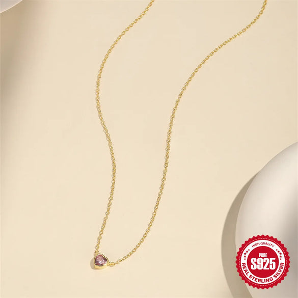 925 Sterling Silver Zircon  Plating Inlay Heart Shape Necklace