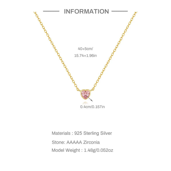 925 Sterling Silver Zircon  Plating Inlay Heart Shape Necklace
