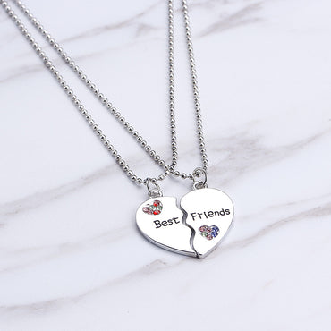 Fashion All-match Hot-selling Best Friends Diamond Stitching Letter Love-shaped Alloy Necklace