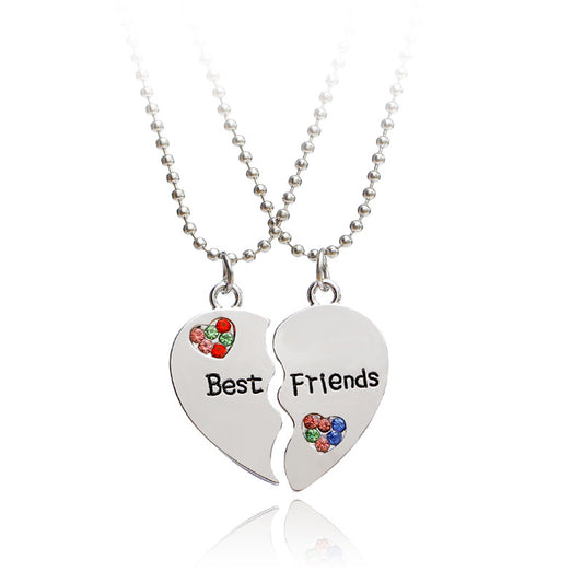 Fashion All-match Hot-selling Best Friends Diamond Stitching Letter Love-shaped Alloy Necklace