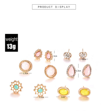 Nihaojewelry Simple Water Drop Rhinestone Flower Earring Multi-piece Set Wholesale Jewelry