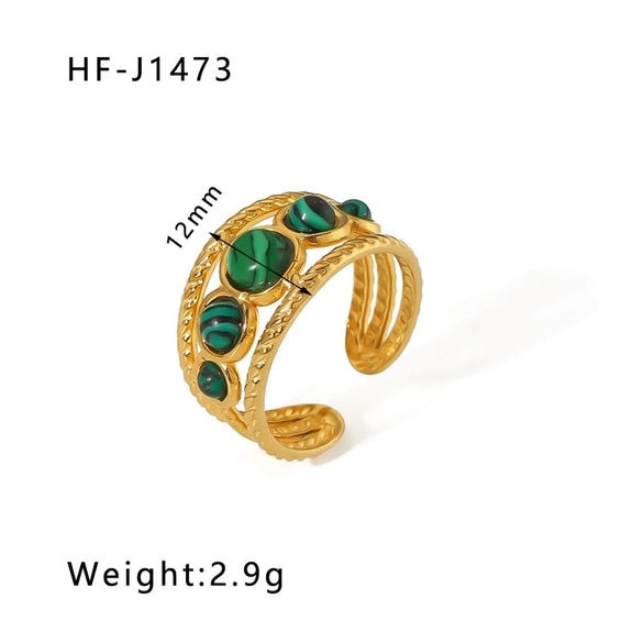 Basic Vintage Style Round Stainless Steel Plating Inlay Natural Stone 18k Gold Plated Open Rings
