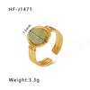 Basic Vintage Style Round Stainless Steel Plating Inlay Natural Stone 18k Gold Plated Open Rings