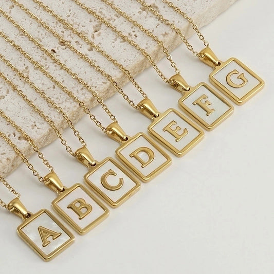 Casual Commute Letter Stainless Steel Plating Inlay Shell 18k Gold Plated Pendant Necklace