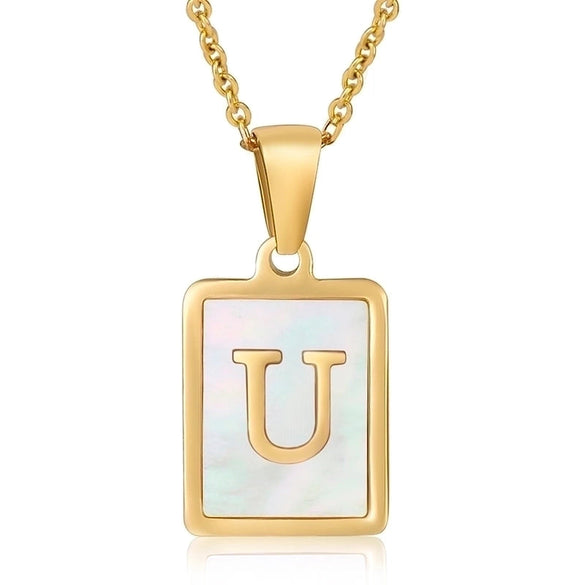 Casual Commute Letter Stainless Steel Plating Inlay Shell 18k Gold Plated Pendant Necklace