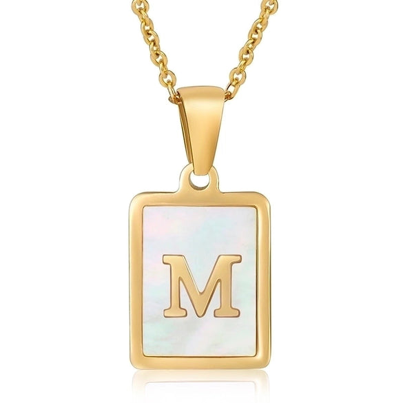 Casual Commute Letter Stainless Steel Plating Inlay Shell 18k Gold Plated Pendant Necklace
