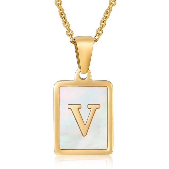 Casual Commute Letter Stainless Steel Plating Inlay Shell 18k Gold Plated Pendant Necklace