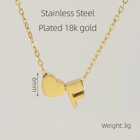 Casual French Style Letter Heart Shape Stainless Steel Plating 18k Gold Plated Pendant Necklace