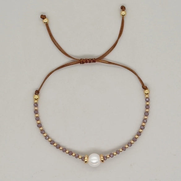 Casual Simple Style Round Artificial Crystal Freshwater Pearl Beaded Drawstring Braid Bracelets