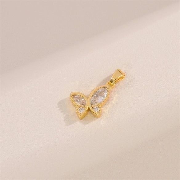 Cute Handmade Shiny Sunflower Leaves Heart Shape Brass 18k Gold Plated Zircon Charms In Bulk