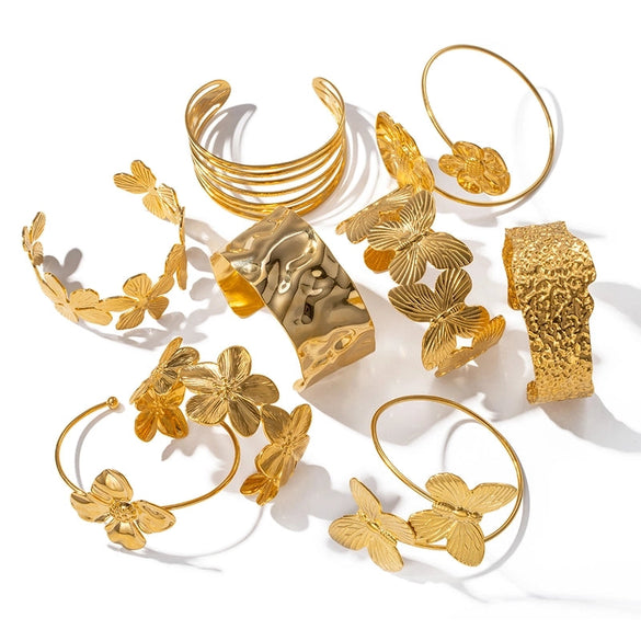 Elegant Lady Geometric Flower Stainless Steel Plating 18k Gold Plated Bangle
