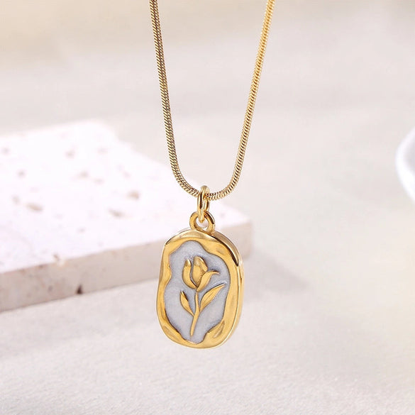 Elegant Retro Devil's Eye Rose Stainless Steel Enamel Plating 18k Gold Plated Pendant Necklace