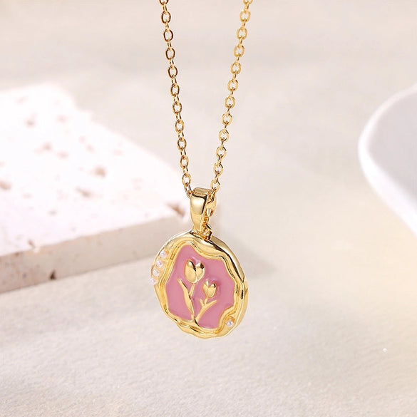 Elegant Retro Devil's Eye Rose Stainless Steel Enamel Plating 18k Gold Plated Pendant Necklace