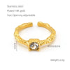 Elegant Retro Round Square Stainless Steel Plating Inlay Luminous Stone Rhinestones Zircon 18k Gold Plated Open Ring