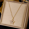 Elegant Simple Style Leaf Four Leaf Clover Insect Stainless Steel Plating Inlay Zircon Pendant Necklace