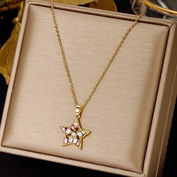 Elegant Simple Style Leaf Four Leaf Clover Insect Stainless Steel Plating Inlay Zircon Pendant Necklace