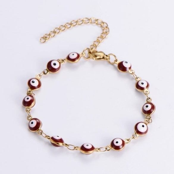 Ethnic Style Eye Stainless Steel Bracelets Necklace Patchwork Enamel Gold Plated Stainless Steel Bracelets
