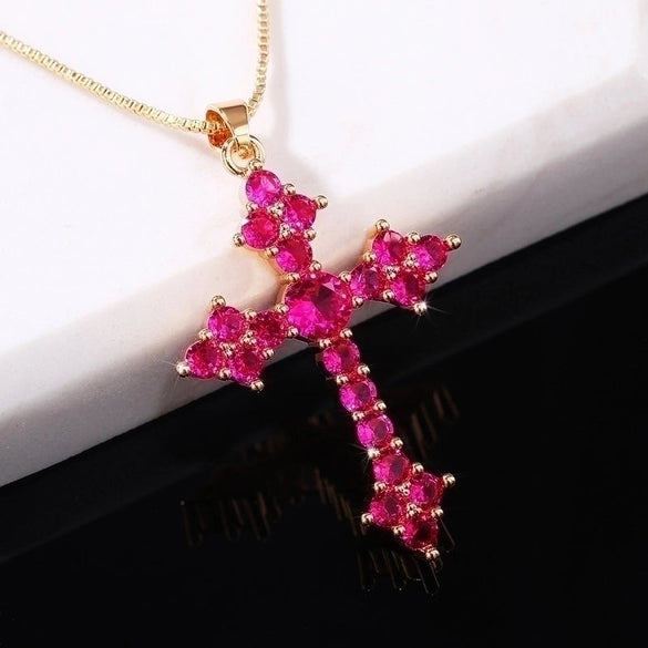 European And American Fashion Cross Zircon Copper Necklace