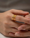 Fashion Round Stainless Steel Plating Inlay Natural Stone 18k Gold Plated Open Ring