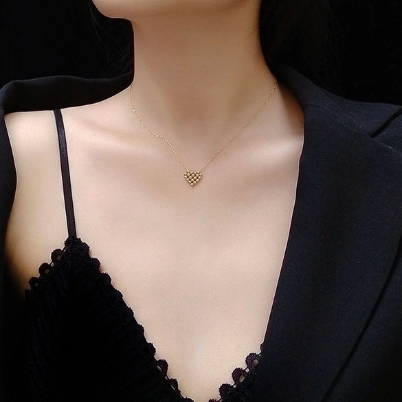 Gold Cute Peach Heart Bead Necklace Titanium Steel Material Gold Plated Non-fading Wholesale