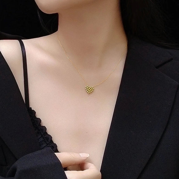 Gold Cute Peach Heart Bead Necklace Titanium Steel Material Gold Plated Non-fading Wholesale