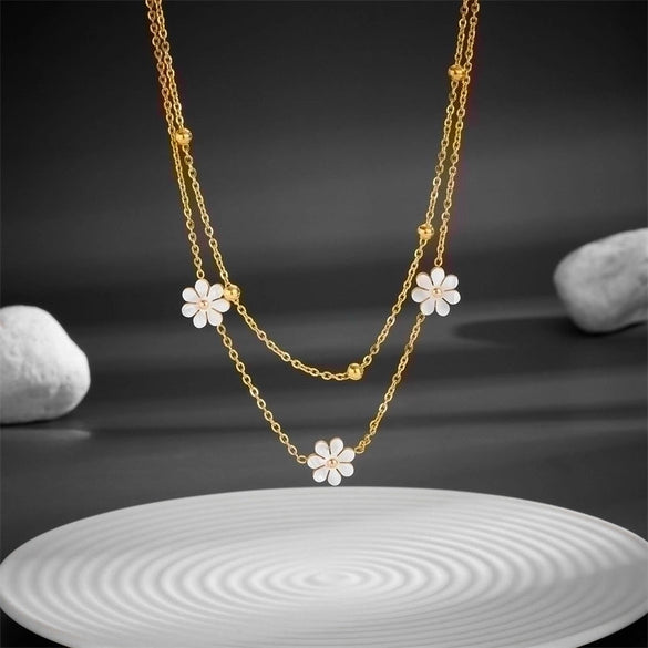 Hip-hop Vintage Style Butterfly Daisy Titanium Steel Layered Plating 18k Gold Plated Pendant Necklace