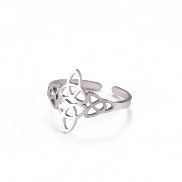 Hot Selling Product Titanium Steel Cut Hollow Single Layer Witch Knot Ring 304 Material Stainless Steel Open Adjustable Ring