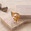 Ins Style Simple Style Leaf Solid Color Stainless Steel Plating Hollow Out 18k Gold Plated Open Ring