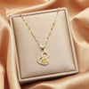 Lady Heart Shape Flower Titanium Steel Plating Inlay Zircon Gold Plated Pendant Necklace