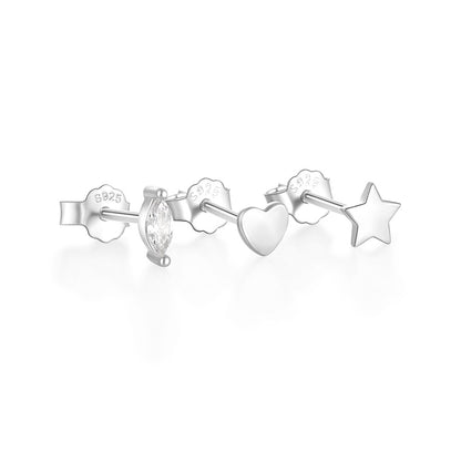 1 Set Simple Style Star Heart Shape Plating Sterling Silver Ear Studs
