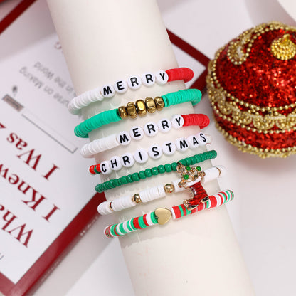 Sweet Letter Heart Shape Soft Clay Beaded Christmas Women's Bracelets