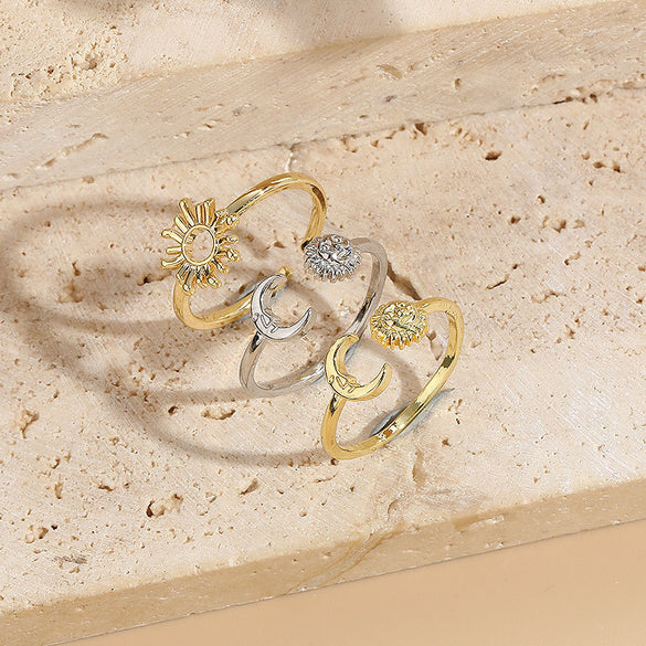 hot sale opening sun moon daisy ring literary niche design sense light luxury personality simple ring