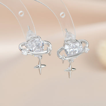 1 Pair Simple Style Heart Shape Copper Inlay Zircon Earrings