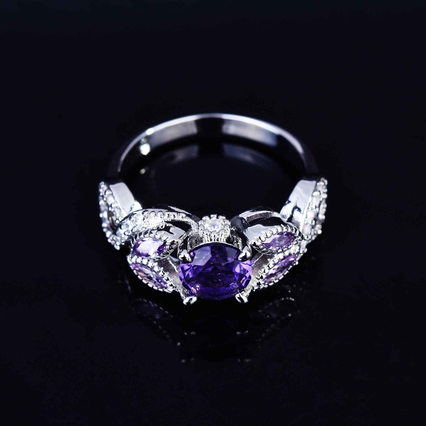 Zhenrong  Cross-border Supply New Inlaid Amethyst Carat Ring European And American Micro-inlaid Full Diamond Engagement Women's Ring