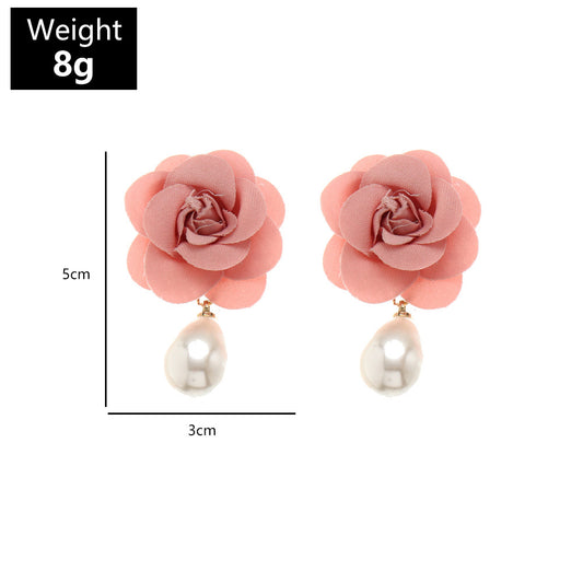 Imitation Pearl Earrings Fashion Cloth Flower Earrings Women