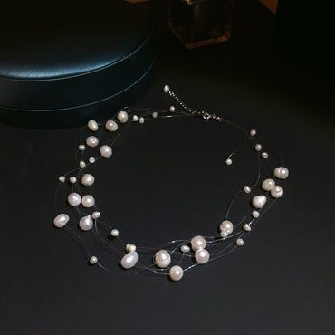 Lady Jewelry Freshwater Pearl Fishing Line Beaded Necklace