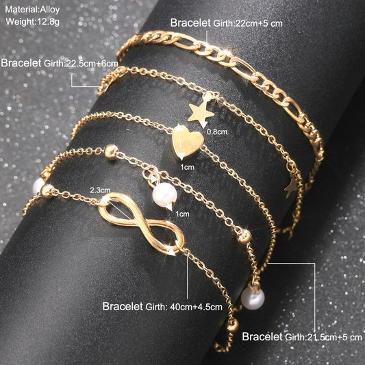 European and American cross-border fashion temperament, beach resort style, five-pointed star, butterfly, 8-figure multi-layer anklet