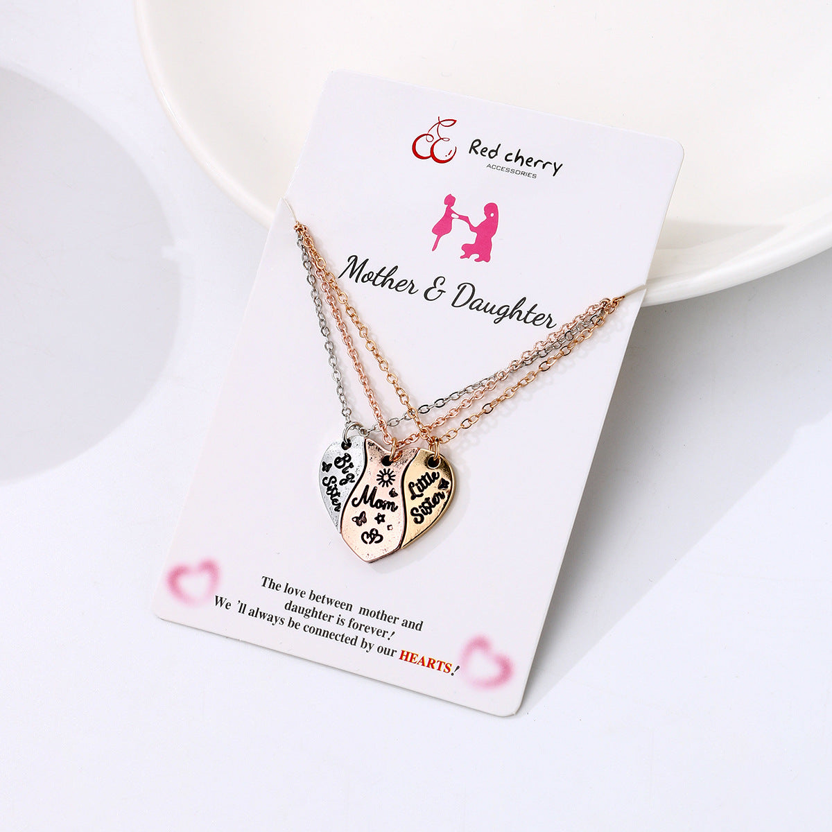 Simple Style Heart Shape Alloy Enamel Plating Mother's Day Mother&daughter Pendant Necklace