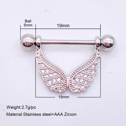 Fashion Leaf Star Wings Stainless Steel Inlaid Zircon Nipple Ring 1 Piece